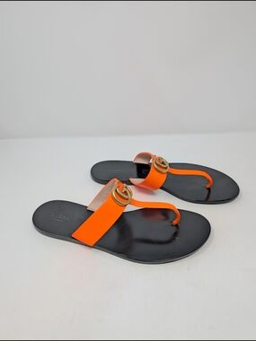 Gucci Marmont GG Thong Sandals Orange Leather Flip Flops Size 41